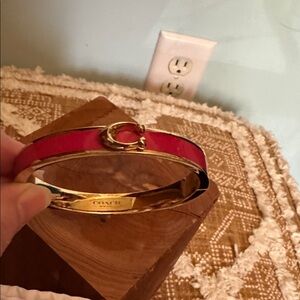 Coach Pink Enamel and Gold Bangle Bracelet